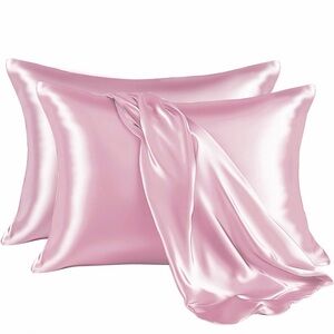 Pink Satin Silky Luxurious Queen Pillowcase Set Breathable Cooling Pillowcase